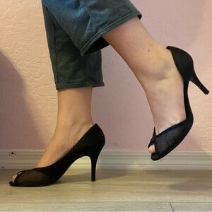 Black Mesh Peep Toe Heels